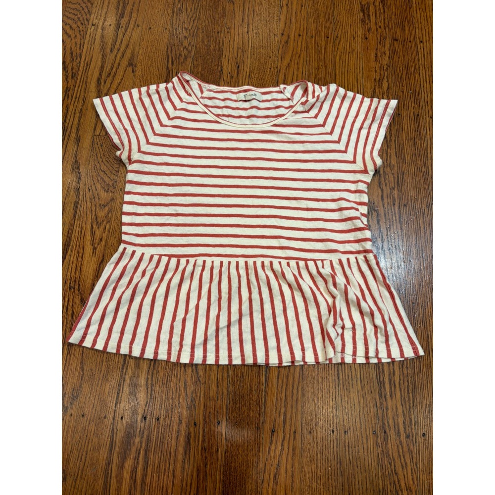 Madewell Red White Striped Linen Cotton Peplum Top XXS